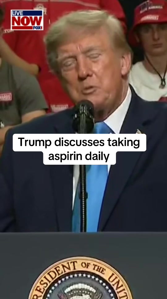 During a campaign rally in Vandalia, Ohio, President Trump discussed his daily health routine, telling the crowd that he takes a regular dose of aspirin. He joked about the habit, stating, "I don't know if it works, but psychologically, I need it". Trump said he's been taking daily aspirin for a long time.
