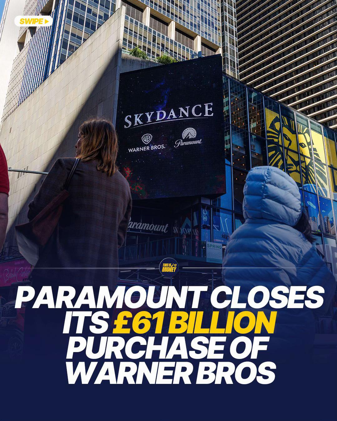 Paramount closes its £61 billion purchase of Warner Bros. Discovery, creating a new Hollywood giant called Skydance. 🎬💰 Paramount has officially completed its $81 billion (£61 billion) acquisition of Warner Bros. Discovery, creating a new entertainment powerhouse known as Skydance. The merger brings together some of the world's biggest media brands under one company. The combined group now owns major assets including HBO, HBO Max, CNN, CBS, Paramount+, Warner Bros. Pictures and Paramount Pictures, as well as franchises such as Harry Potter, DC, Top Gun, SpongeBob SquarePants and The Godfather. Led by David Ellison, the new company will have more than 200 million streaming subscribers world