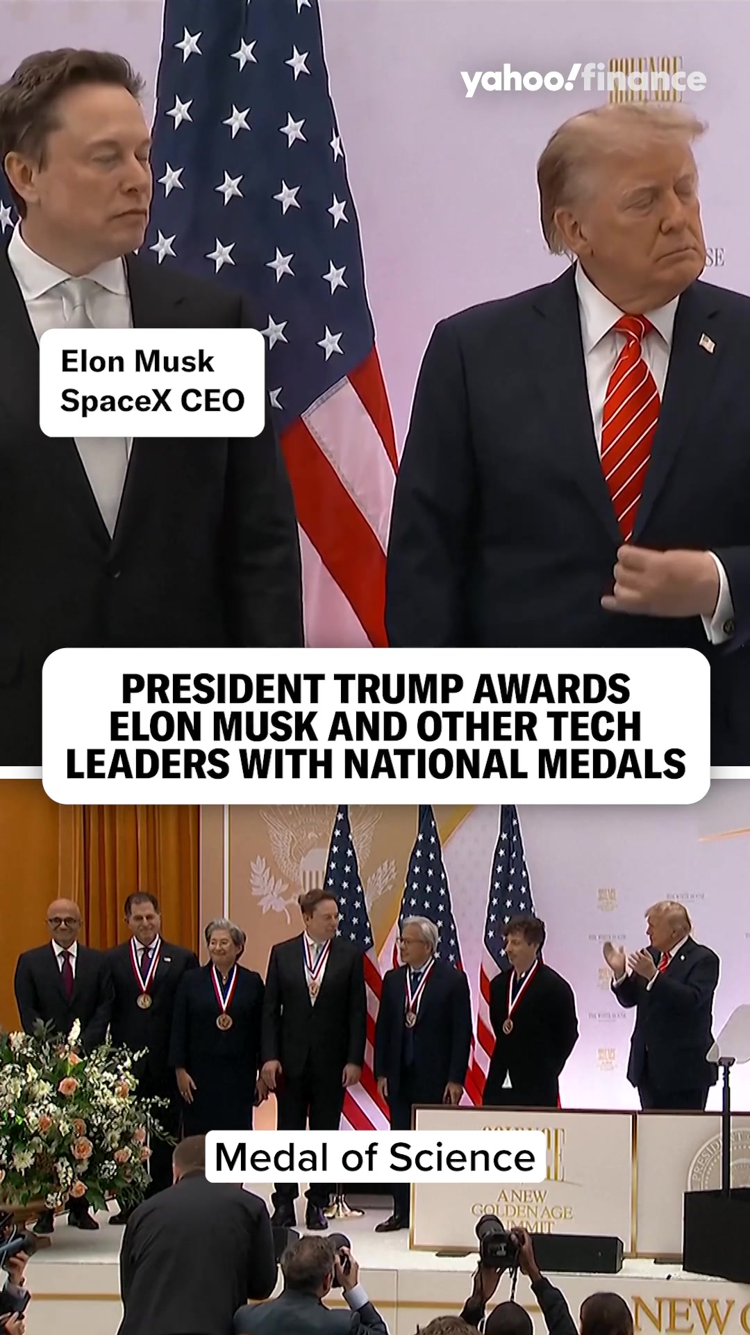 President Trump presented Elon Musk, Jensen Huang, Lisa Su, and other Big Tech leaders with National Medals of Science and Innovation. #Trump #ElonMusk #NationalMedal