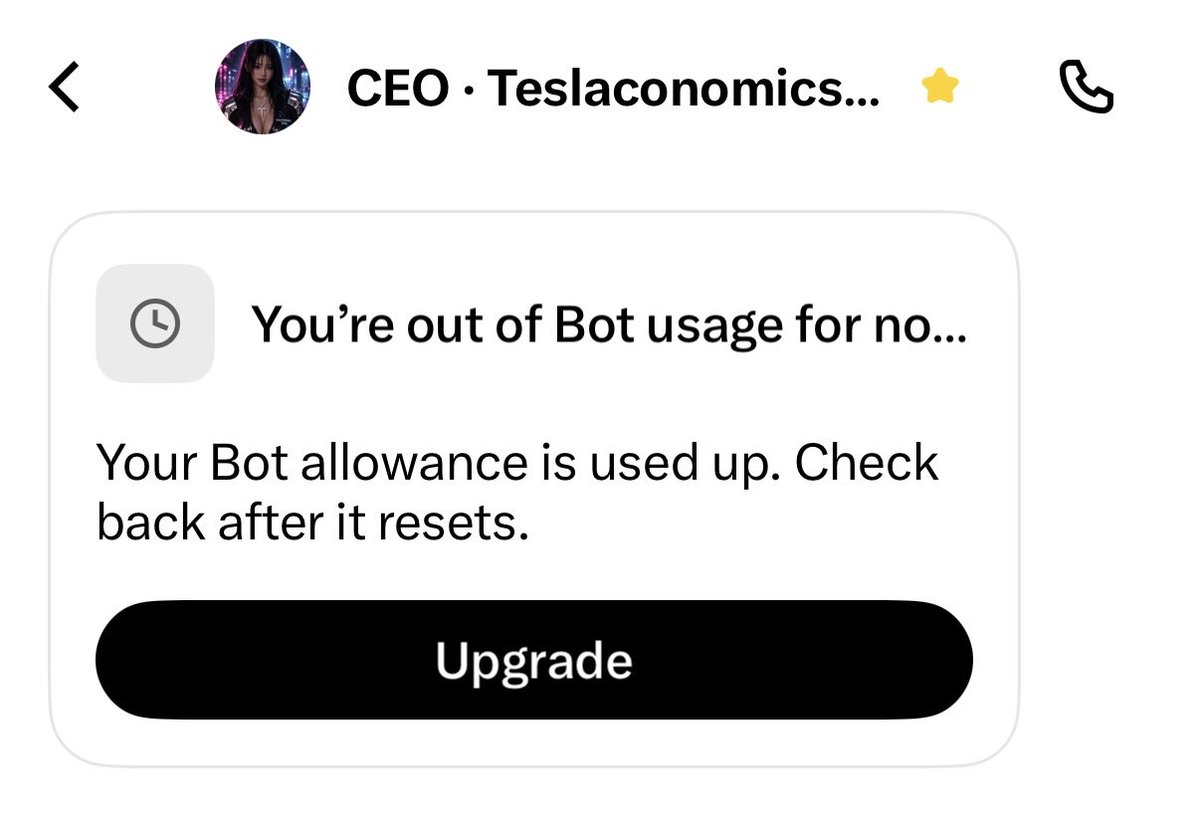 RT by @elonmusk: I was already on SuperGrok Heavy, Grok’s top plan, and I still kept getting: “You’re out of Bot usage.” So today I upgraded to Ultra, the TOP tier of 𝕏 Subscriptions. Before this, I was paying for SuperGrok Heavy and 𝕏 Premium+ separately. And I run a whole team of Grok Bots every day… a chief of staff, research, email, money, travel, sports and my kid’s schedule. These bots literally have become part of how I run my life. Moving everything onto one plan just made sense. The 𝕏 Subscription brings Grok, Grok Bot, Cursor and 𝕏 Premium together, with one bill and a shared pool of Grok usage. If you’re choosing a plan, here’s the breakdown: 1/ FREE — $0 The basics, with limi