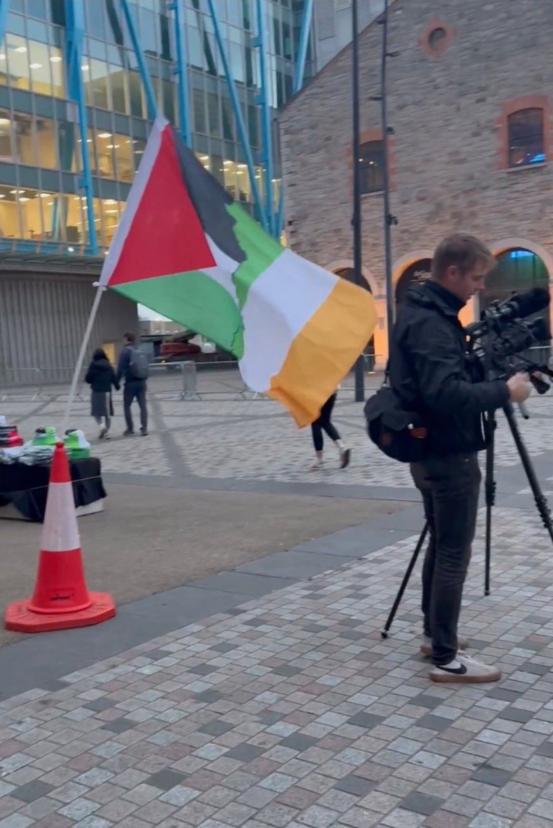 This flag is been celebrated by the paddystinian cult. So now they want twin Ireland, a country with western values to a country an Islamic regime with values that go completely against western values. Also government flag guidance says the flag should not be defaced with slogans, logos, lettering or pictures, yet the so-called Irish patriotic lefty nut jobs think this is ok.
